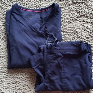 Navy scrubs, 2 tops xsmall, 1 bottom xsmall petite